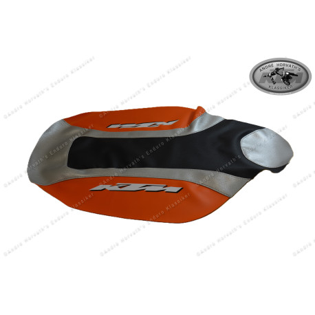 Seat cover orange-black-silver with KTM logo for KTM 125/200/250/300/380  SX/EXC 2-stroke 1999