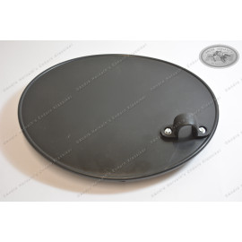 number plate plastic black oval with bracket on the rear and cable route, 280x240mm