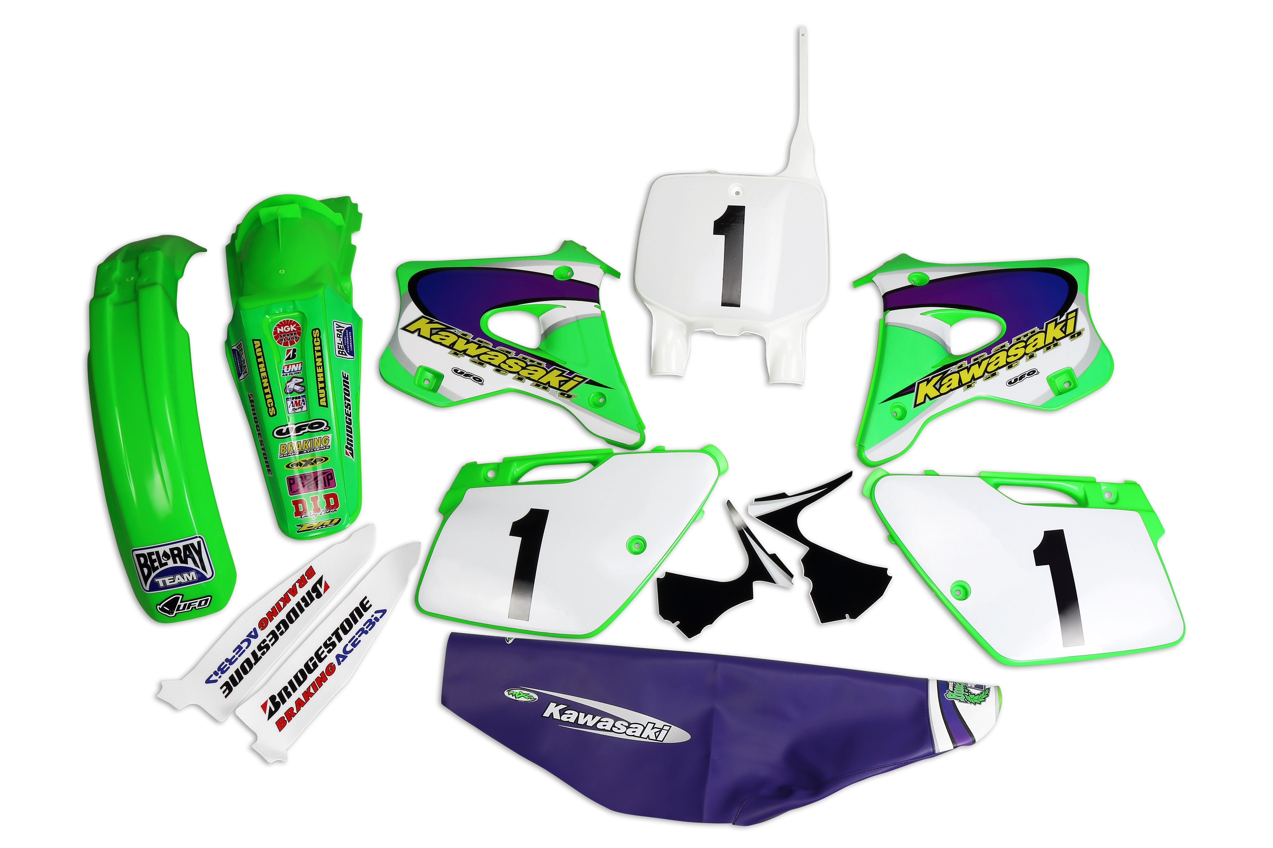 Replica KIT Kawasaki KX 125/250 1994-98 Emig Team USA, includes all Parts in the picture