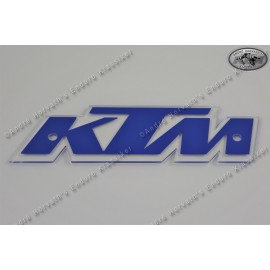 KTM Plakette zum Anschrauben (Tankemblem) Kunststoff mit blauem Dekor, Länge ca 170mm, Lochabstand 127mm, per Stück